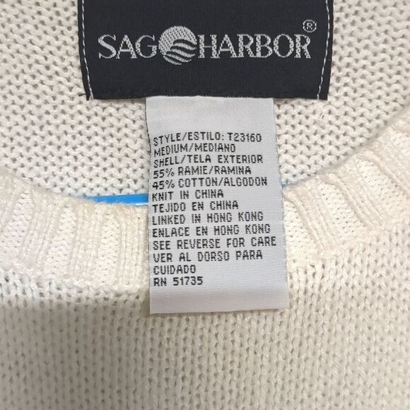 Sag Harbor White Sweater with Flag Design, Medium, Americana, Vintage - Picture 4 of 5